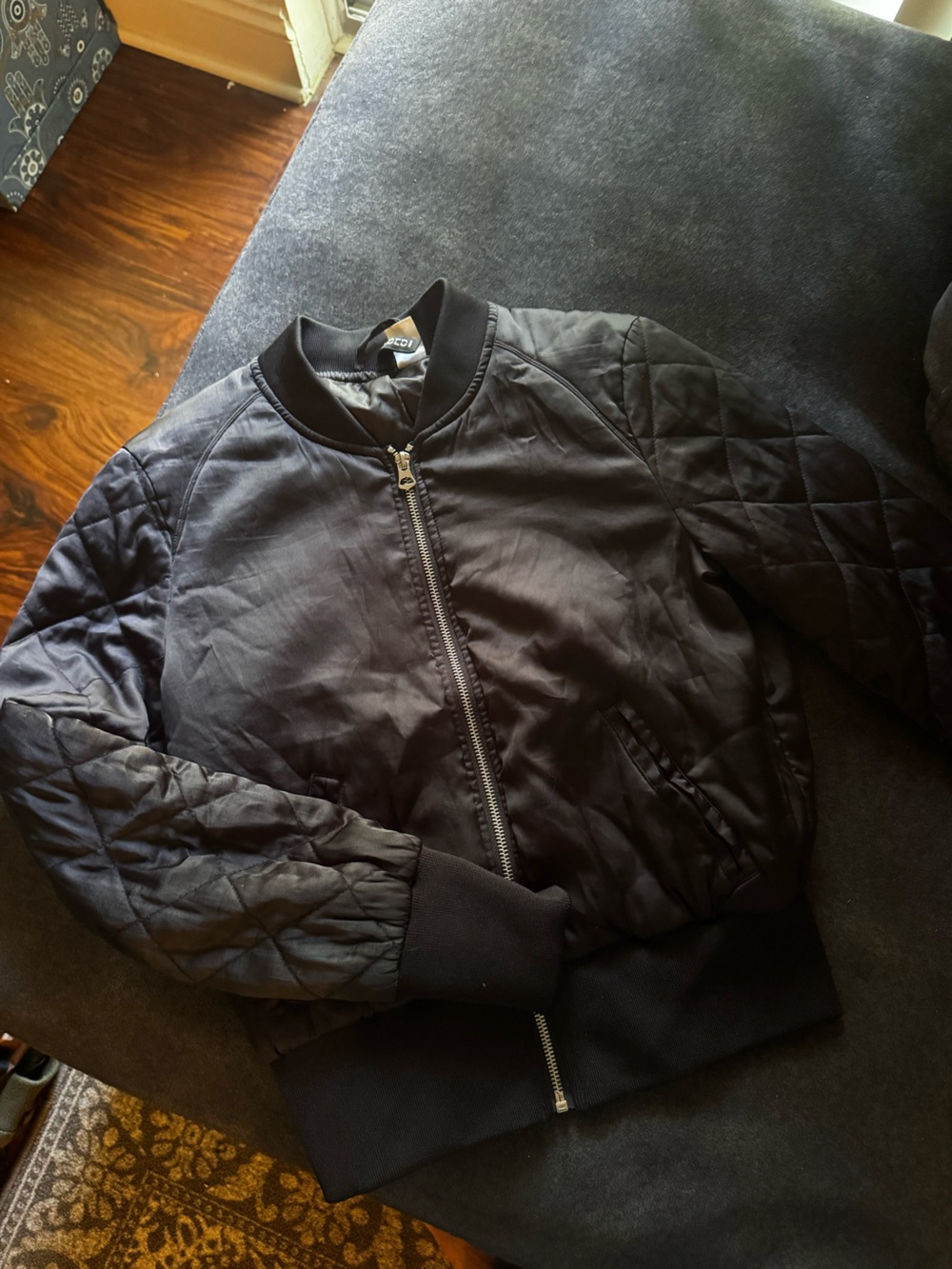 Black Quilted Bomber Jacket
